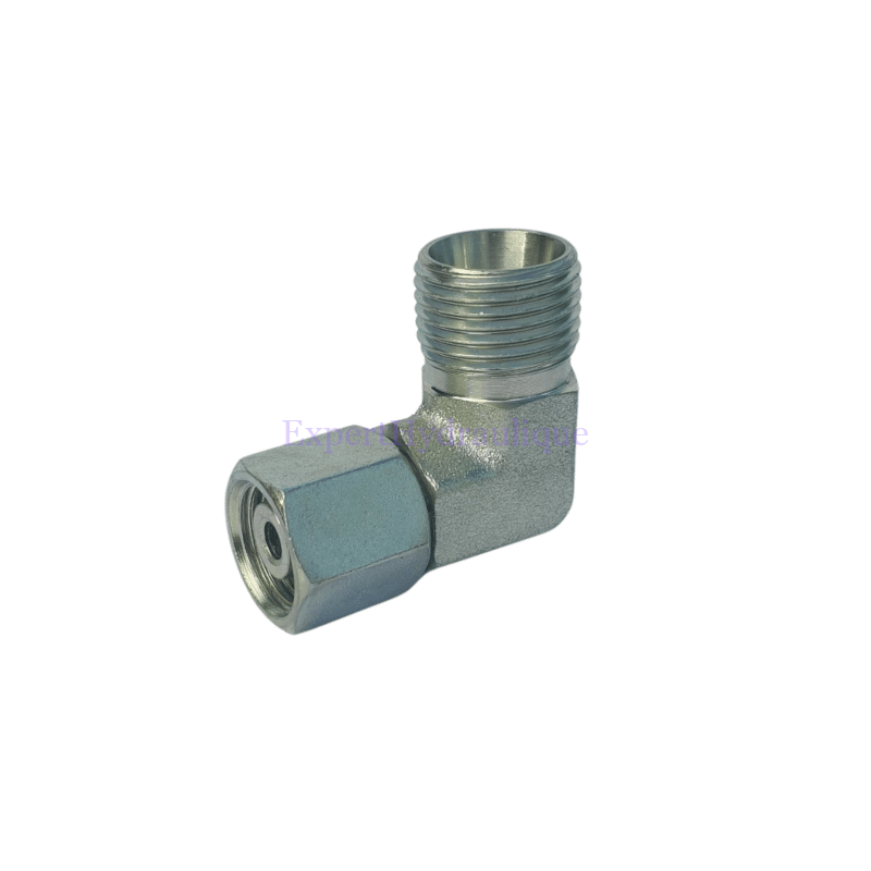 Raccord coudé mâle 08L (M14x150) – femelle 10L (M16x150)