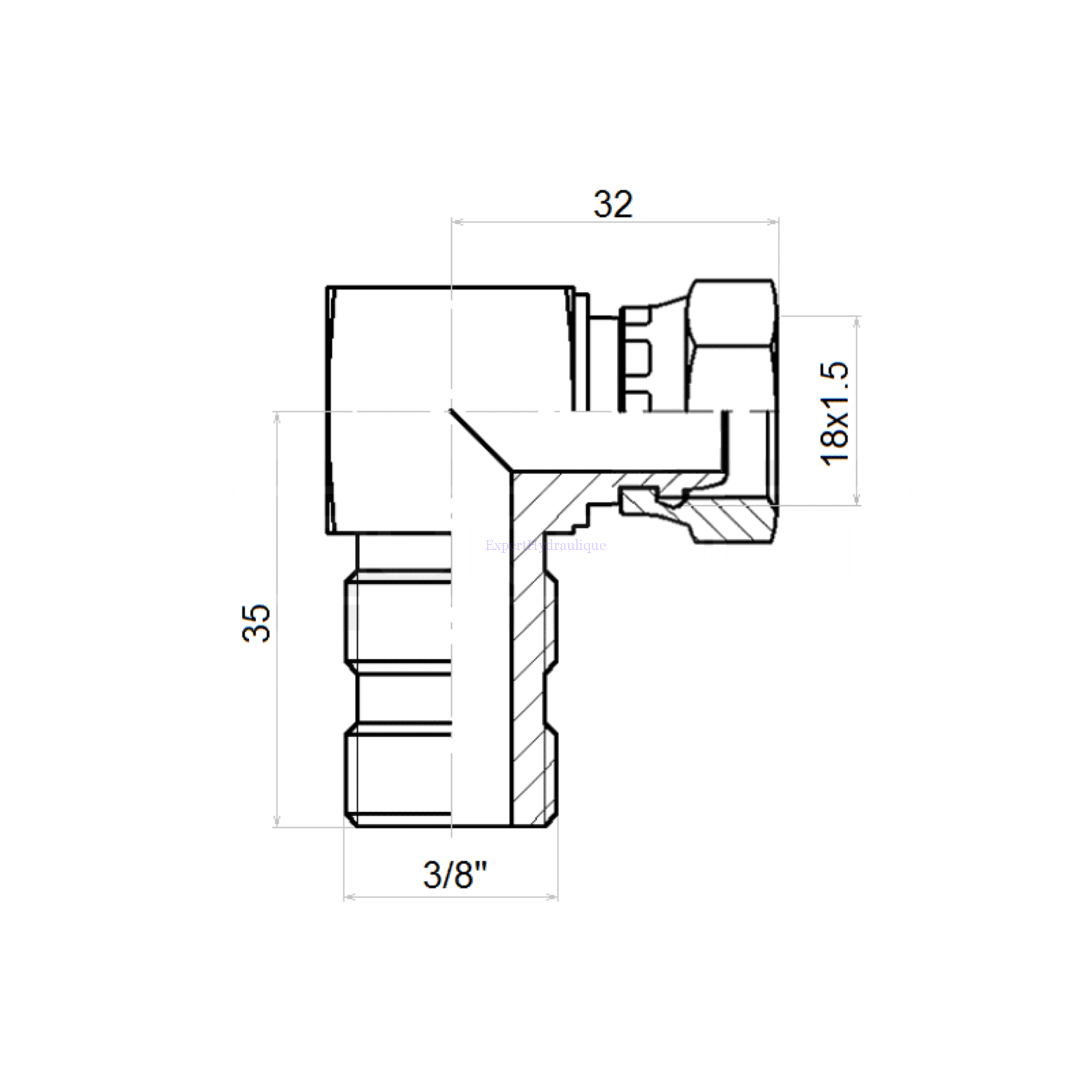 Coude compact Mâle 3/8 avec contre écrou – Femelle 12L – Image 3